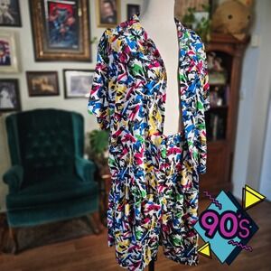 Alyssa Carr Two Piece Set Vintage 90s Abstract Print Shorts Shirt Multi Color